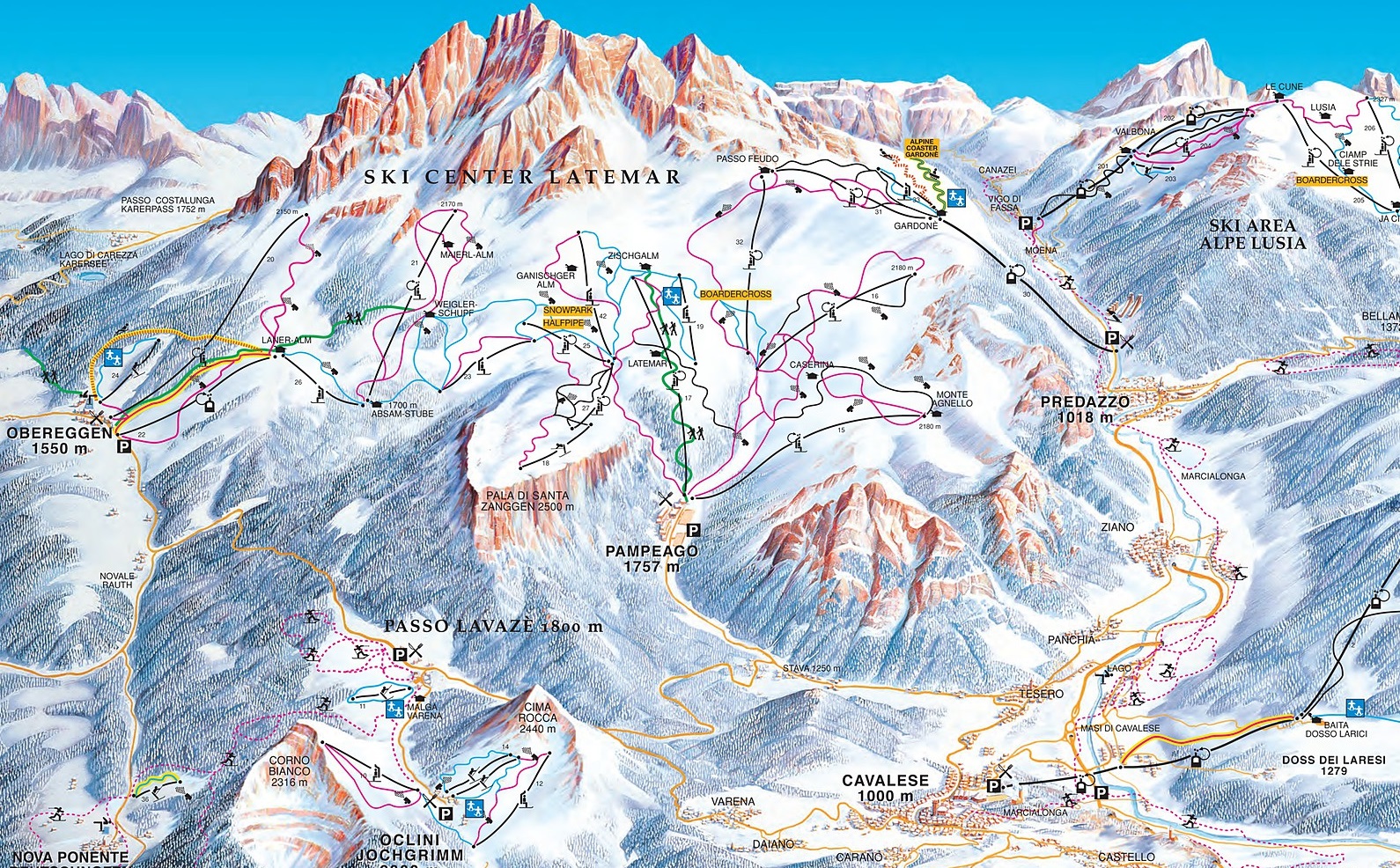 Map Of Ski Center Latemar - Obereggen