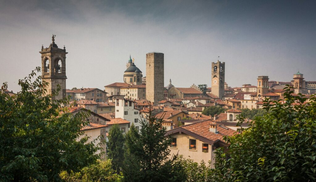 View of Bergamo Upper Town, Città Alta, from an observation deck